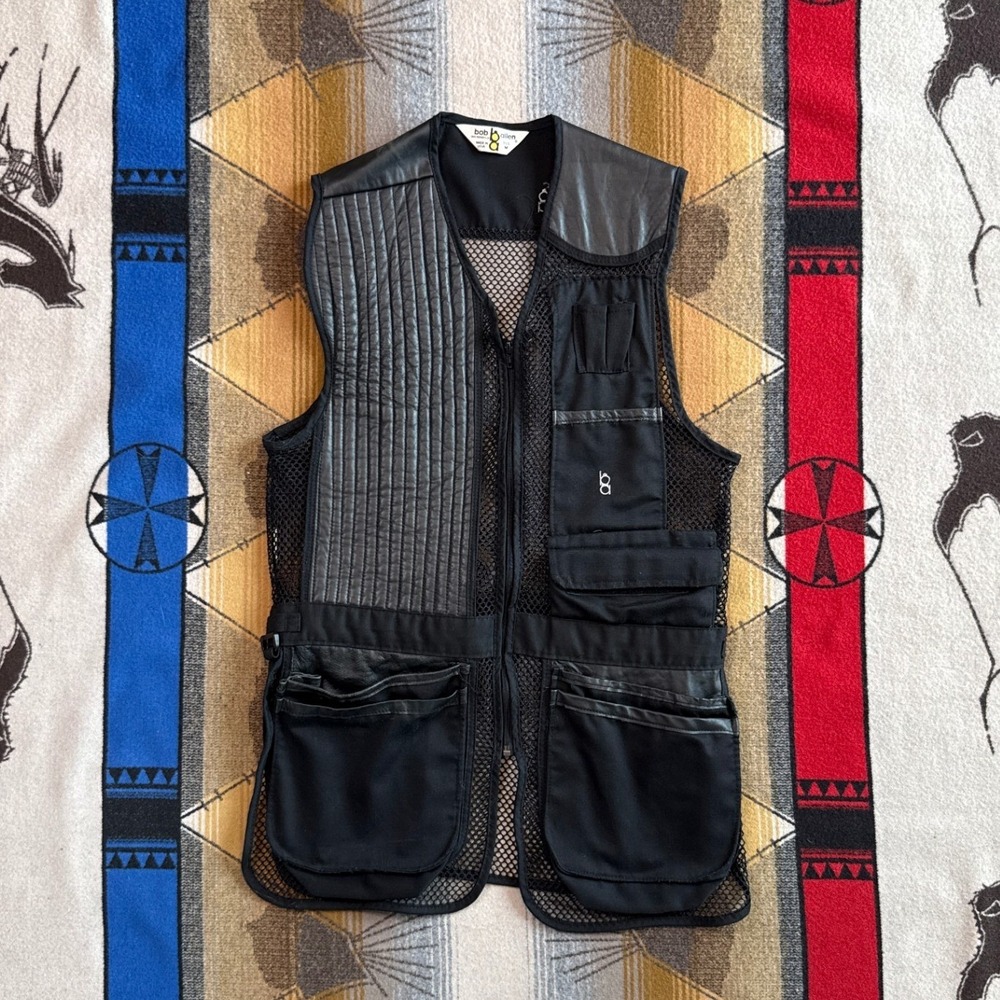 Bob Allen Mens Black Mesh Shooting Vest Leather Trim Quilted Recoil Pad Medium